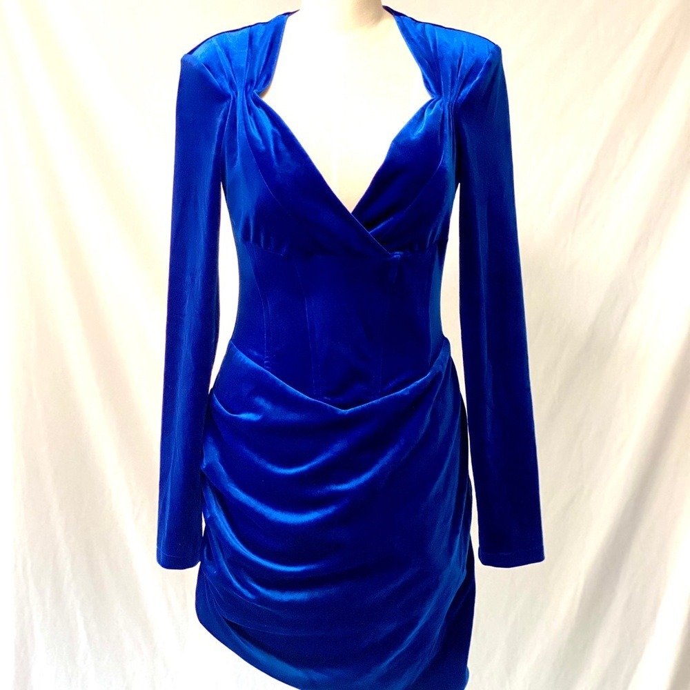 Miss Circle of New York Royal Blue Stretch Velvet Bodycon Dress